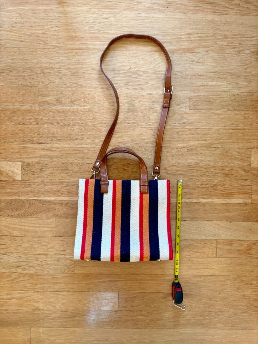 Zara Woman Striped Canvas Tote Crossbody Bag - Picture 4 of 8